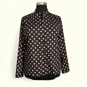 SHEIN Black and Cream Polka Dot Blouse button up pre- love